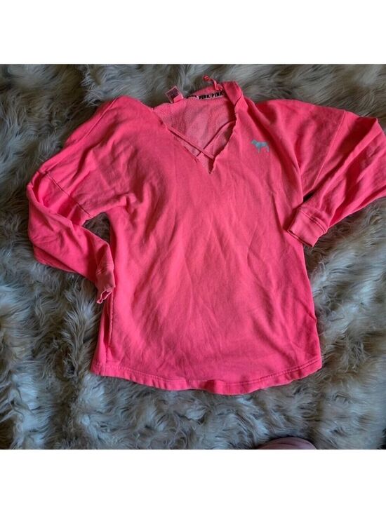 Victoria's Secret Tops - Victoria's Secret Pink Neon Coral V-Neck Sweatshirt Large